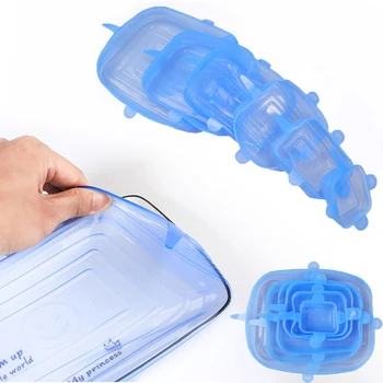 

6pcs Silicone Stretch Lids Universal Lid Silicone Bowl Pot Lid Silicone Cover Pan Cooking Food Fresh Cover Microwave Cover