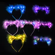 

Thickened Feather LED Light Cat Ear Headband Party Decoration Hair Accessories