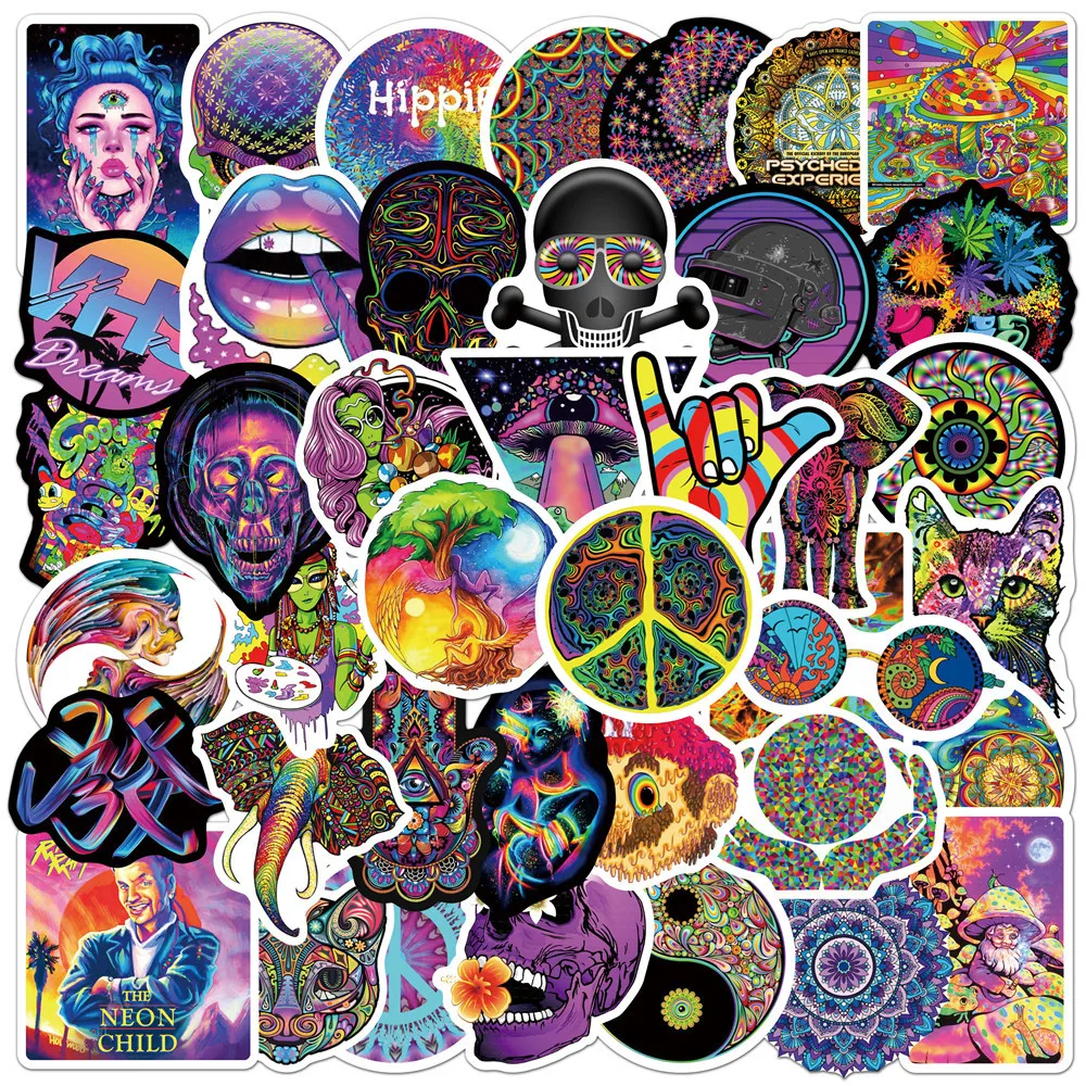 

10/30/50pcs New Color Psychedelic Series Graffiti Gradient Colorful Light Cool Helmet Classic Window Wall Water Cup Trolley