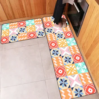 

Orange color flower stitching fresh ethnic style kitchen mat combination entry mat bedroom long bedside blanket