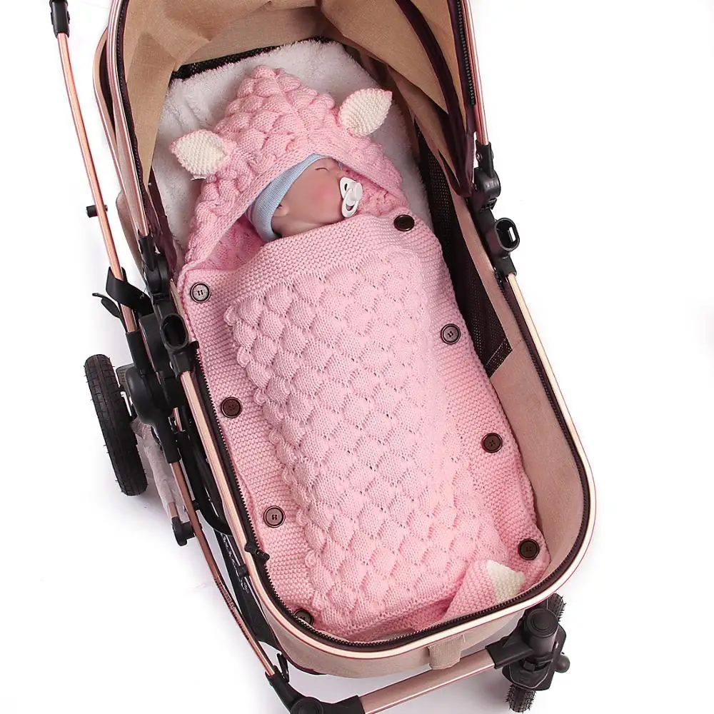 

Baby Sleeping Bags Envelope Quilts for Newborn Stroller Autumn Thicken Warm Knitted Infant Swaddle Sleep Sacks Stroller Quilt