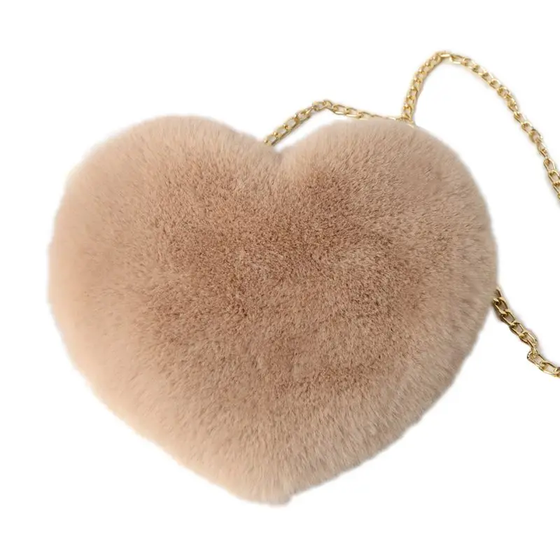 Женский кошелек из искусственного меха в форме сердца, сумка на плечо с цепочкой - Цвет: 3TT702025-KH