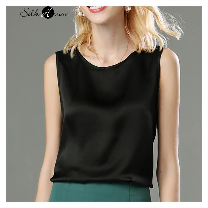 Женский тяжелый Шелковый атласный жилет Новинка лета 2020 топ без рукавов на