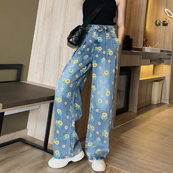 

Jeans Women Leisure Loose High Waist daisy Wide Leg Jean Pant Korean Style Large Plus Size Trendy 2020 Fashion Vintage Big Jean