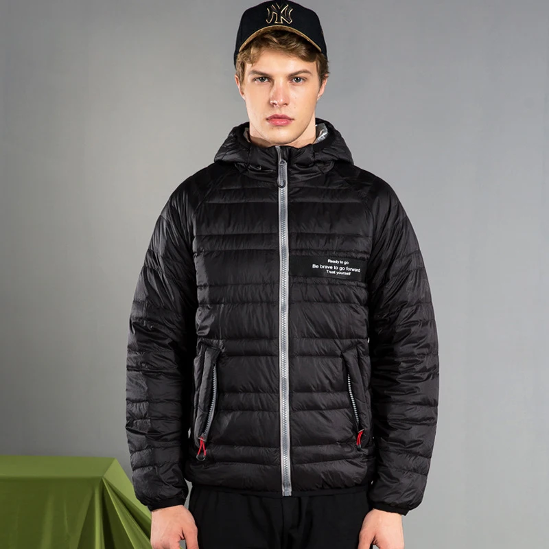 New Man Thicken Down Jacket Hooded Waterproof Down Jackets Winter Autumn Warm Outdoor Down Coat - Цвет: Черный