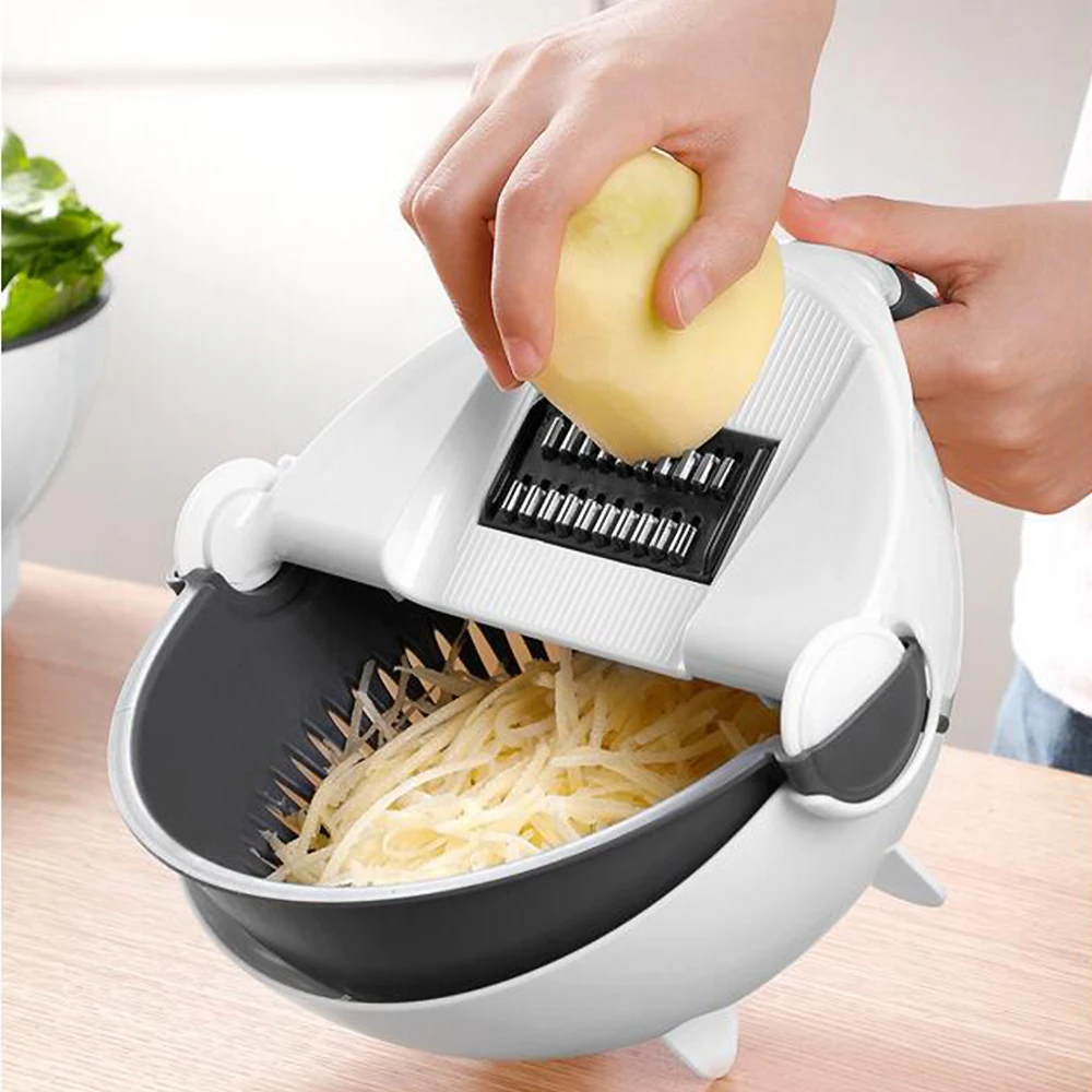 

Novelty Rotate Vegetable Fruit Cutter With Drain Basket Multi-function All In One Kitchen Veggie Shredder Grater Slicer Peeler 3