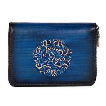 

Brand Women Genuine Leather RFID Zipper Credit Card Holder Organizer Embossed Flower Business Cardholder Case Travel Wallets