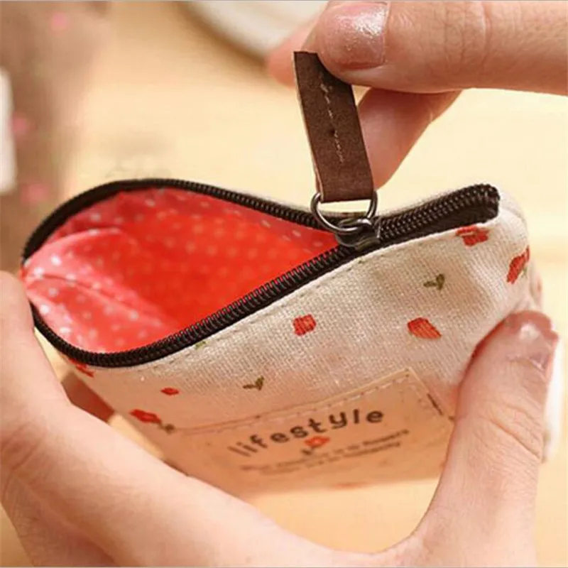 Korean Style Canvas Women's Small Coin Bags Wallet Zipper Flower Cotton Money Key Wallet Pouch Case Bags Kids Girl