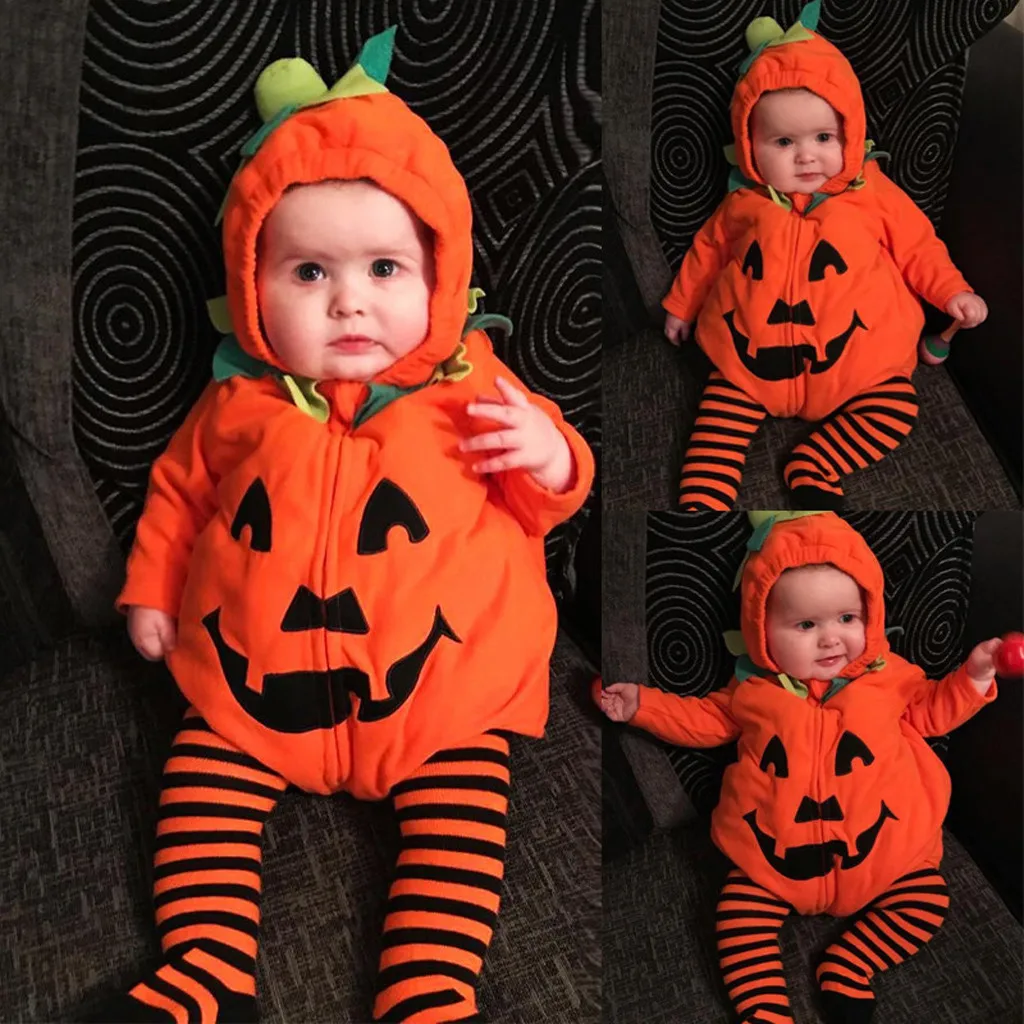 Лидер продаж; комбинезон для новорожденных; коллекция 2019 года; Модный Детский комбинезон с капюшоном и рисунком тыквы на Хэллоуин; костюм