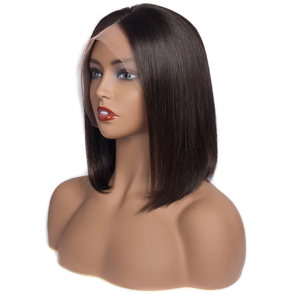 Bob Wig  Straight Lace Front Human Hair Wigs For Black Women 8-14inch 13x4 Short  Middle Ratio Remy Hair  150% density