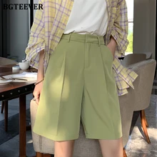 

FAKUNTN Fashion High Waist Women Shorts Casual Half- length Sashes Belted Women Loose Shorts Pockets 2021 Spring Summer