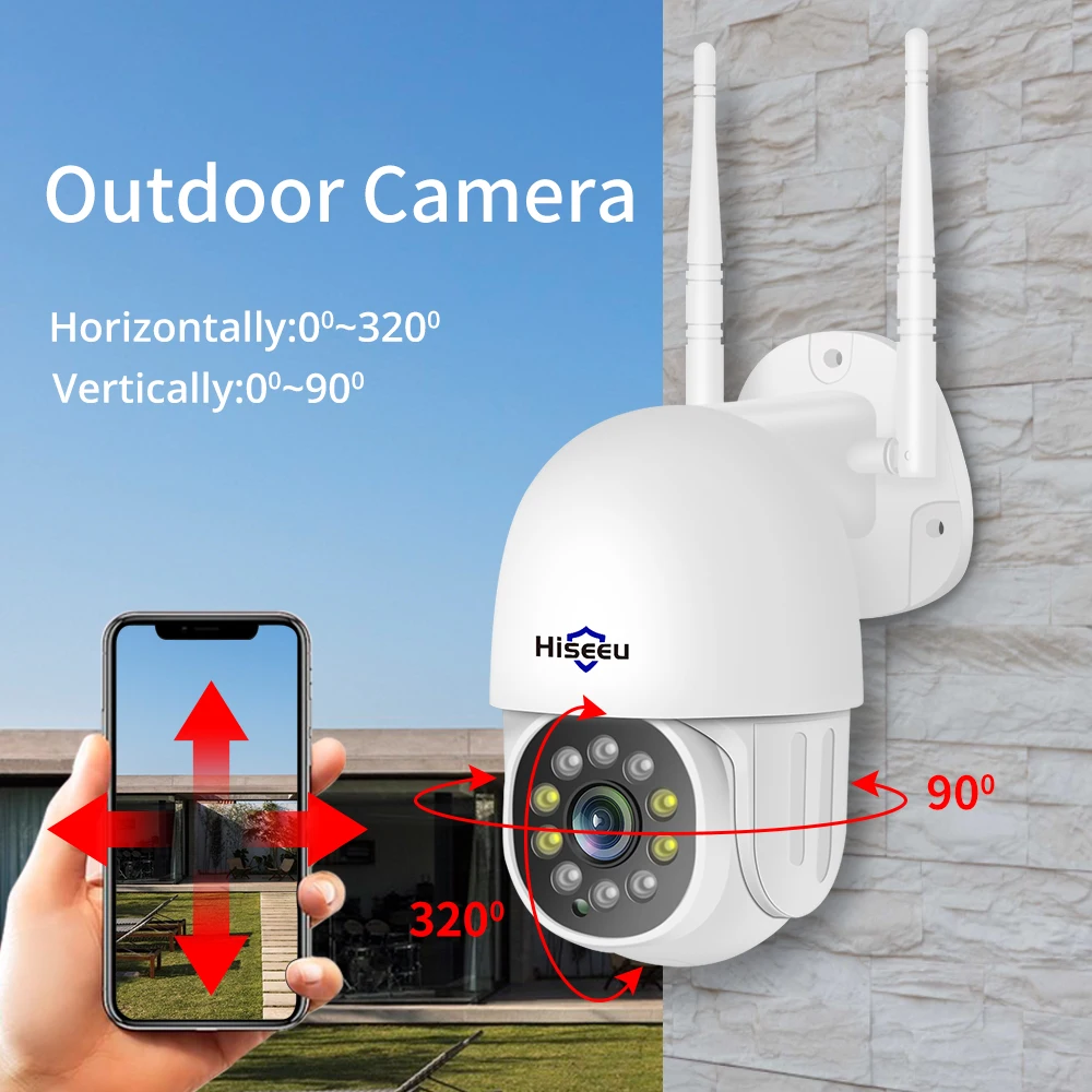 Скоростная купольная IP камера Hiseeu 1080P 2 МП PTZ Wi Fi уличная Беспроводная сетевая