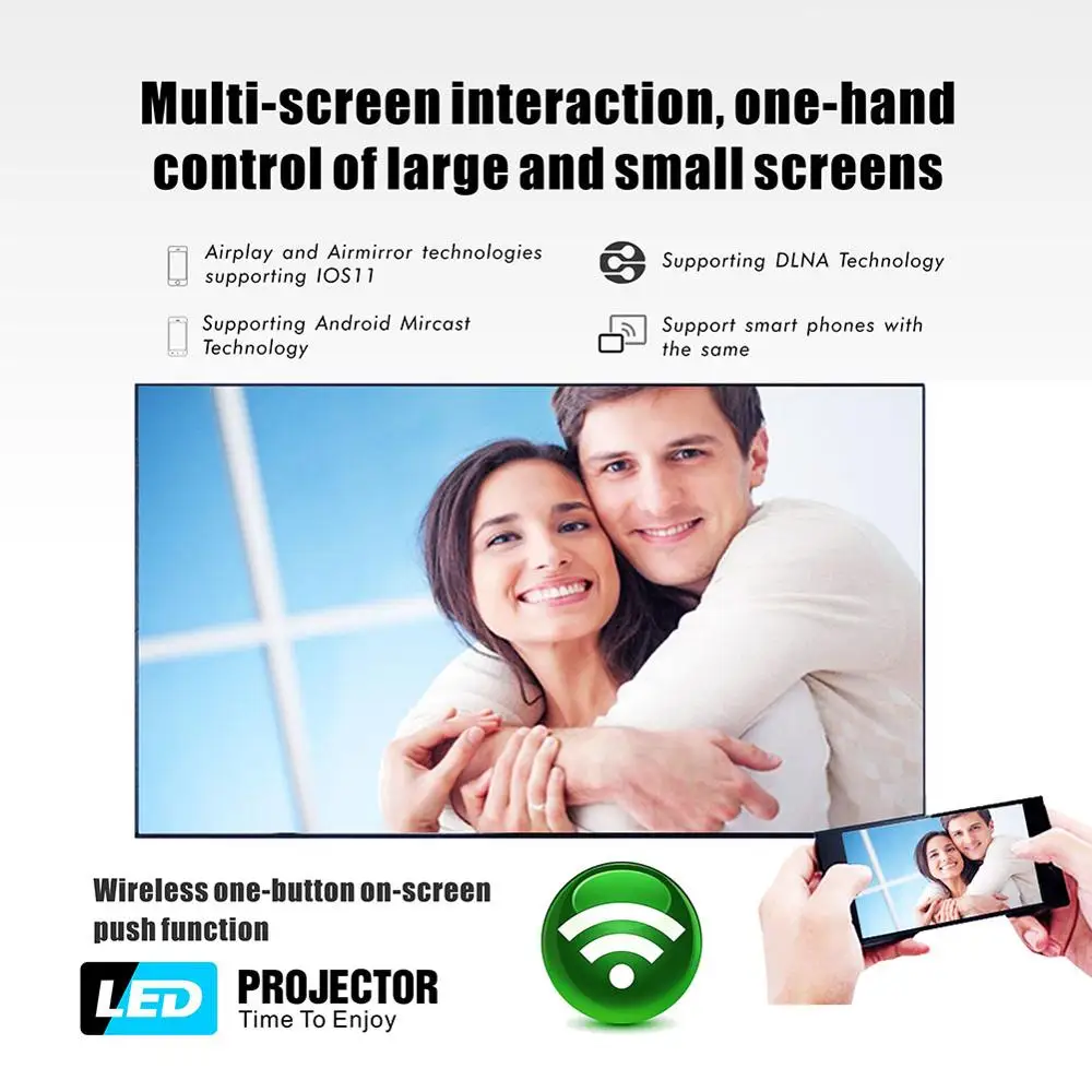  T6 Smart Wifi HD Projector Home Cinema Multimedia Media Player Wireless Same Screen Support 1080P B - 4000234487143