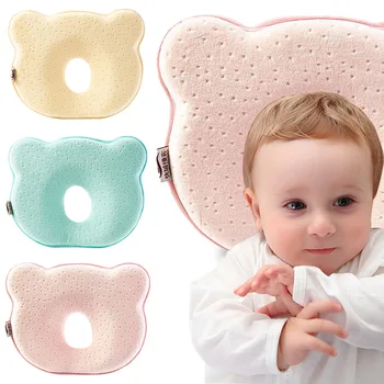 

Infant Baby Cot Pillow Prevent Soft Sleep Fixed Safe Headrest Cute Protection Flat Head Memory Foam Cushion Sleeping Support