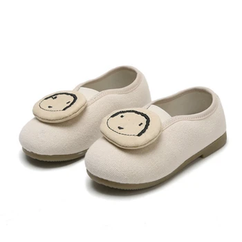 

Kids Shoes for Baby Girls Prewalker Canvas Lovely Emoji for Baby Boy Black Beige Soft Shoes 2~10 Age Anti-slip Sole for Children
