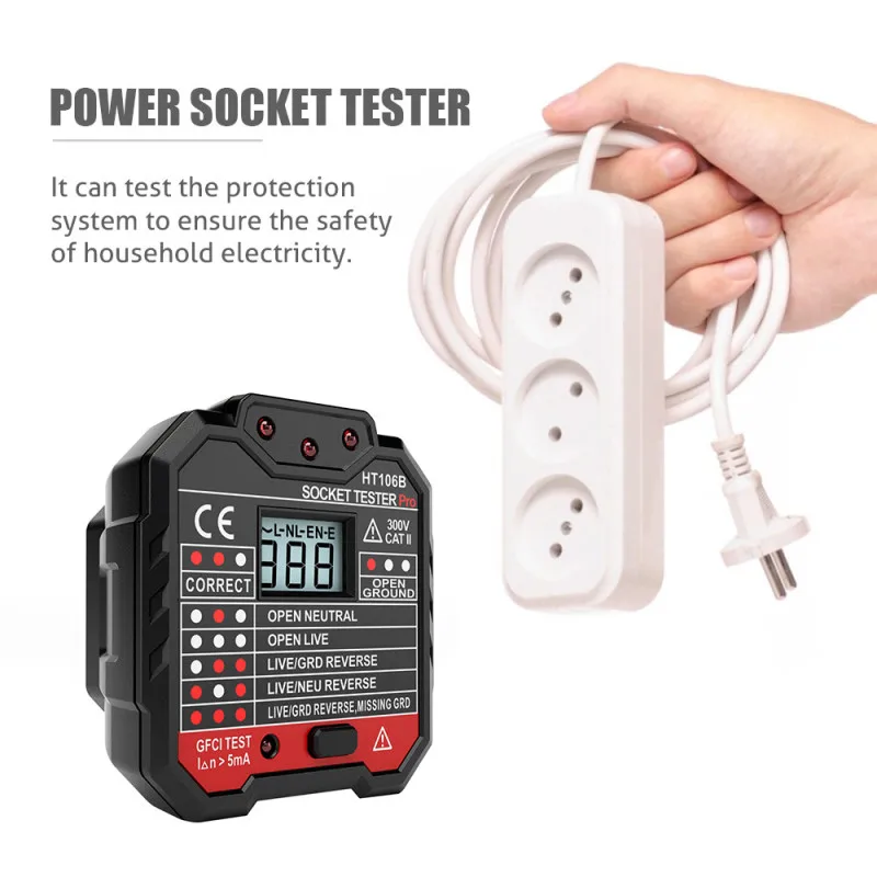 

Socket Tester Digital Display Electric Fault Checker Voltage Outlet Tester Circuit Line Wall Plug Finder Circuit Breaker Finder