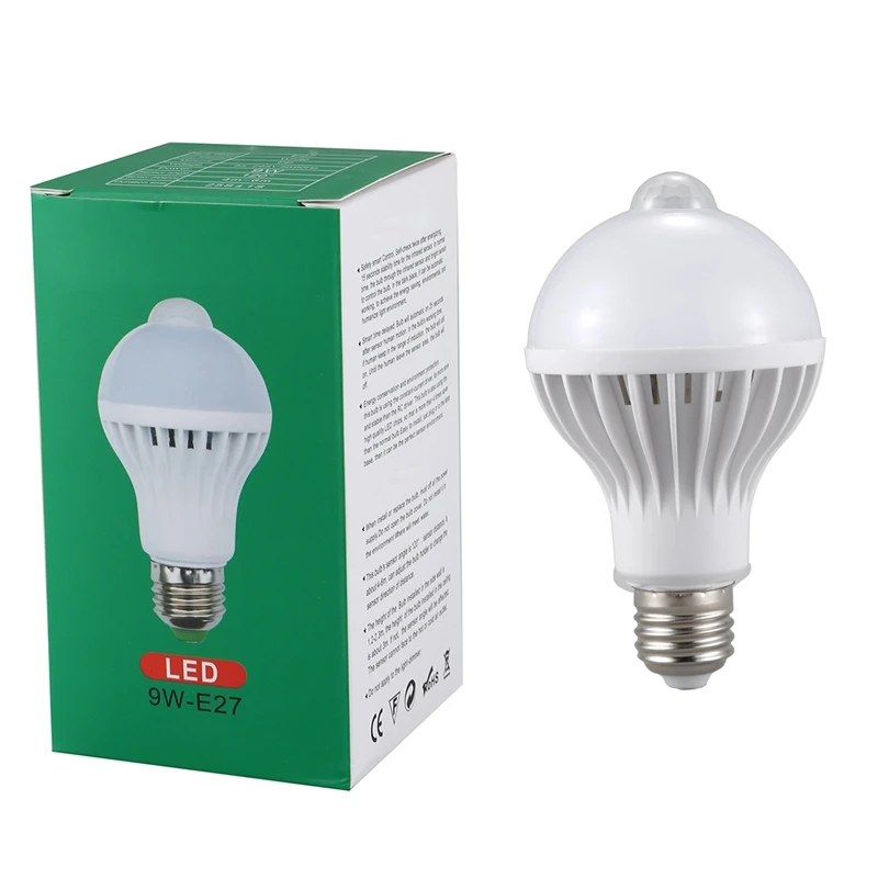 E27 Светодиодный светильник с датчиком движения, светильник светодиодный с датчиком движения PIR, лампа с глобусом, лампа, светильник, 5W