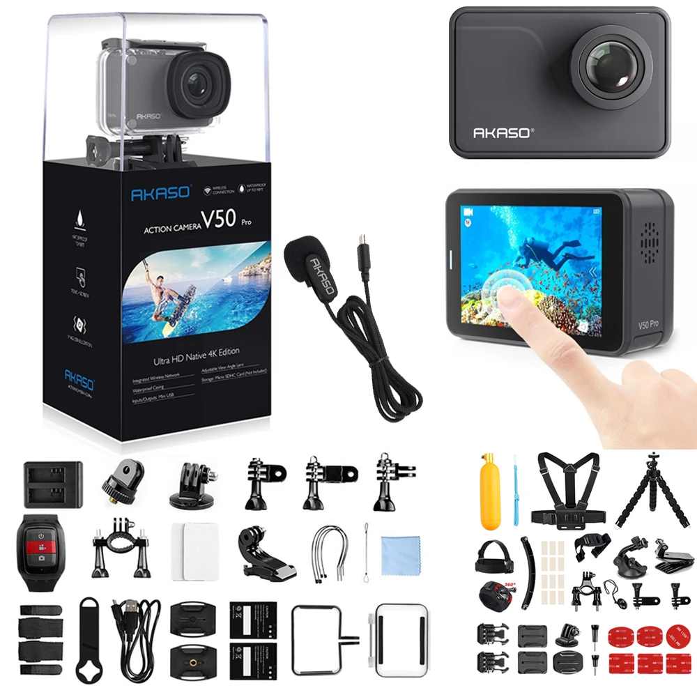 AKASO V50 PRO 4K 30fps 20MP WIFI Action Camera with ELS Touch Screen Outdoor Extrems Sport Cam View Angle 30m Waterproof Camera AKASO V50 PRO 4K 30fps 20MP WIFI Action Camera with ELS Touch Screen Outdoor Extrems Sport Cam View Angle 30m Waterproof Camera