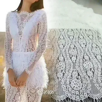 

2020 LFY Latest Off White Elegant Eyelash edge French Chantilly lace Wedding bridal dress DIY sewing Lace fabric Top Quality