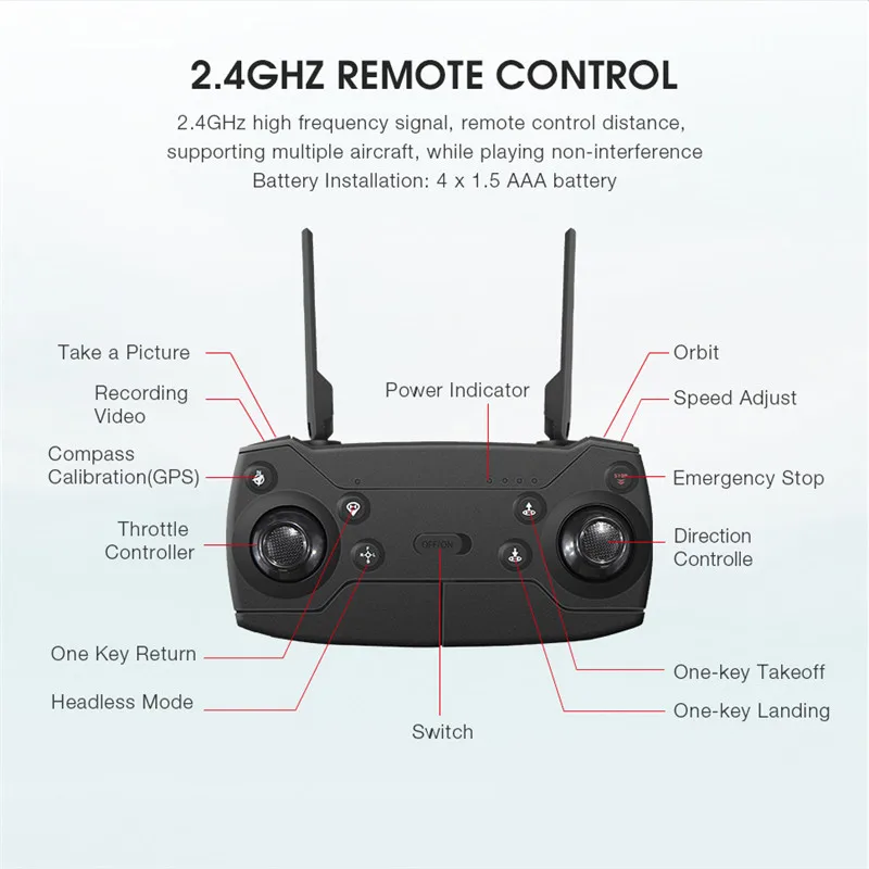 Eachine 4CH 2,4G Высокочастотный передатчик дистанционного управления для E520S gps WiFi FPV RC Квадрокоптер с камерой Запасные части черный