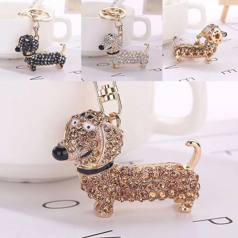 

Bling Bling Crystal Dog Dachshund Keychain Purse Pendant Car Holder Key Ring Nice New