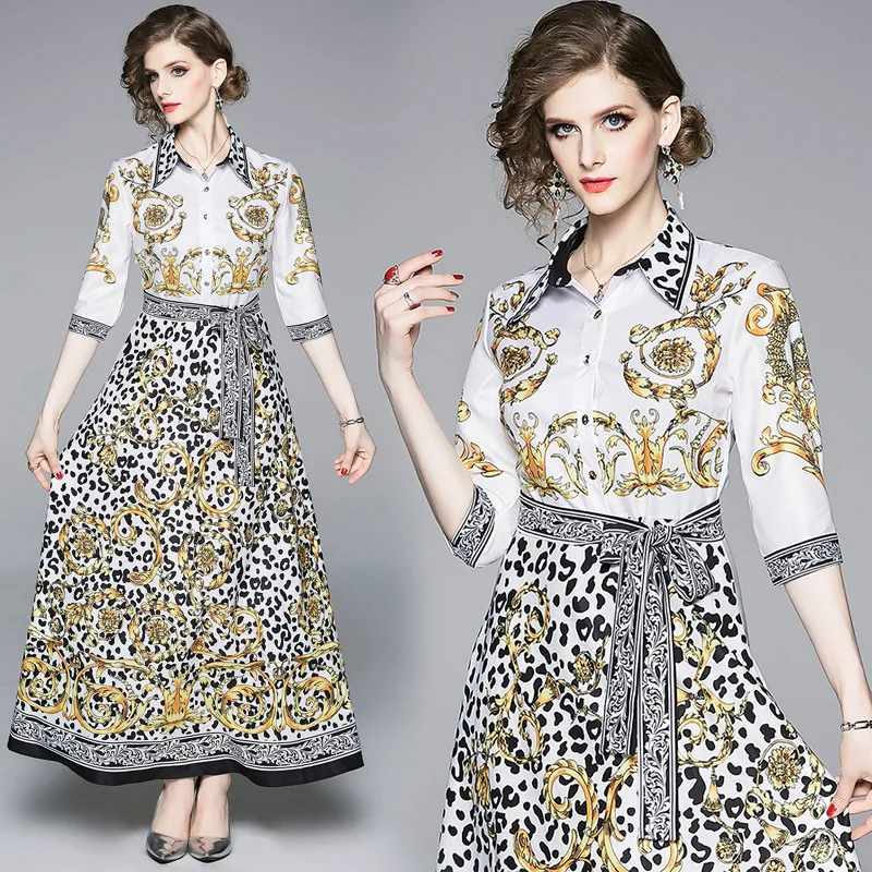 

Photo Shoot 2019 Spring And Summer New Style Europe And America Leopord Pattern Printed Fold-down Collar Lace-up Single Breasted