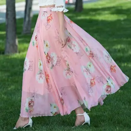 Харадзюку летние юбки женские новые богемные пляжные макси Бохо шифон сломанный