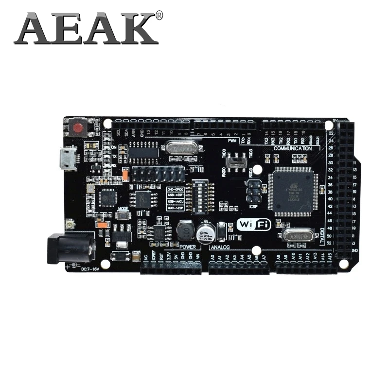 Aeak Mega2560+ Wi-Fi, R3 ATmega2560+ ESP8266 32Мб оперативной памяти, USB-TTL CH340G. Совместимость для Arduino Mega NodeMCU для WeMos ESP8266