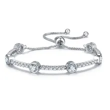 Love Bar Браслет со слайдером, регулируемый Серебряный Кристалл, звено цепи, браслет с кубическим цирконием, женские изящные ювелирные изделия для подружки невесты