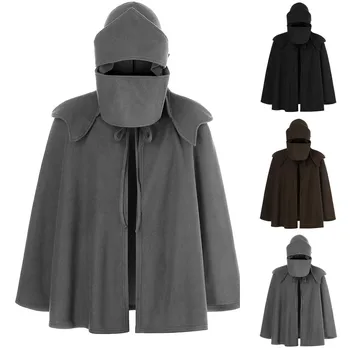 

Men Pure Color Mask Irregular Patchwork Loose Bat Sleeves Hooded Retro Cape Coat autumn winter Portability Warm Dropshipping