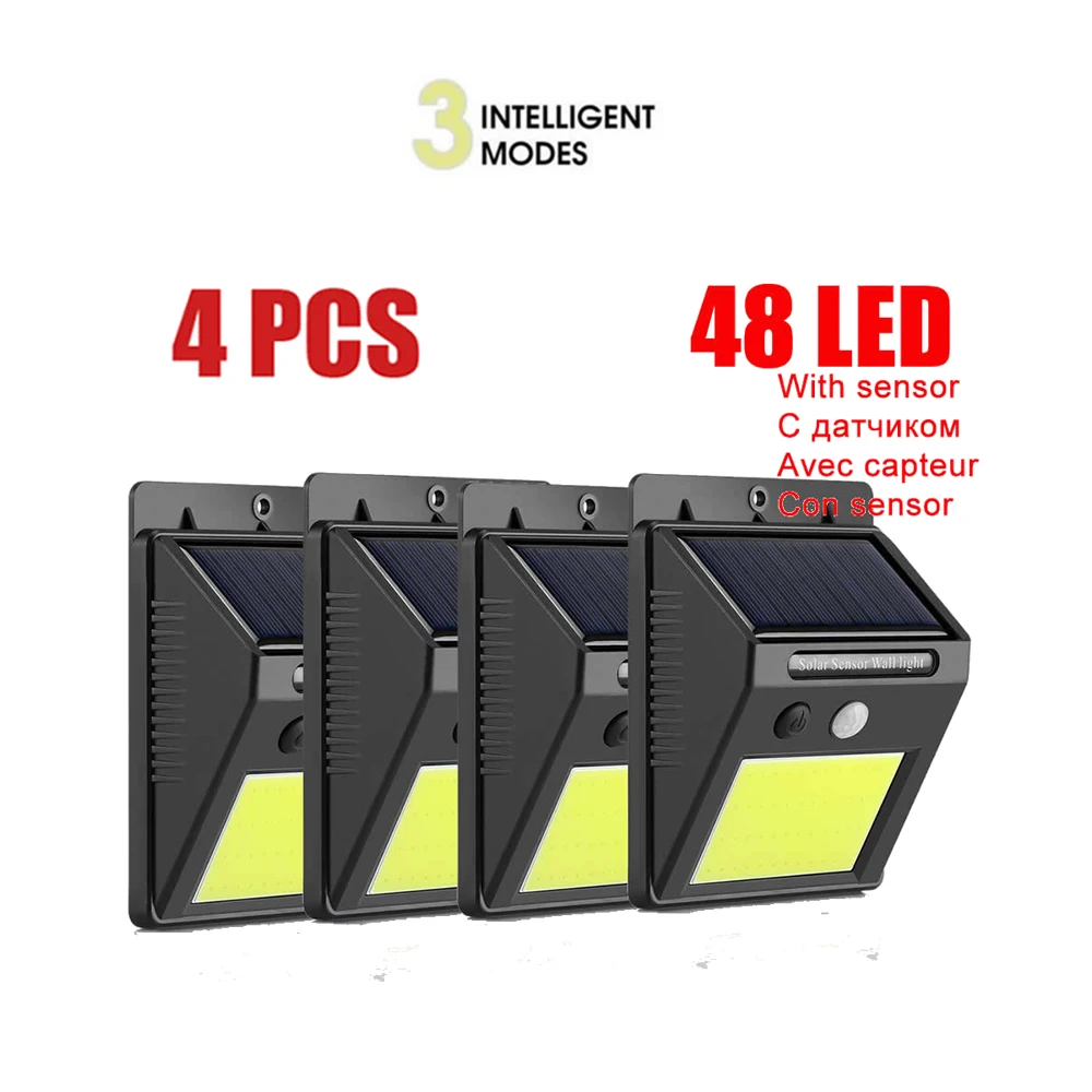 

1-4PCS Solar Lamp PIR Motion Sensor Solar Panel Power Wall lamp Garden Light Waterproof Outdoor Street Path Emergency Security L