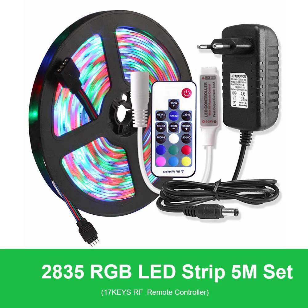 17keys RF Controller 2835 Светодиодная лента Водонепроницаемая 5 м лента RGB Гибкая неоновая Диодная Tira светодиодный светильник полоса 220 В до 12 В адаптер Bluetooth/17 ключ дистанционного управления - Испускаемый цвет: 17keys RF Controller