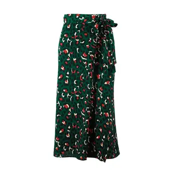 

Women's Skirt Retro Leopard Print Long Skirt Women's High Waist Midi Bow Collar Sexy Split Wrap Skirt Party skirt