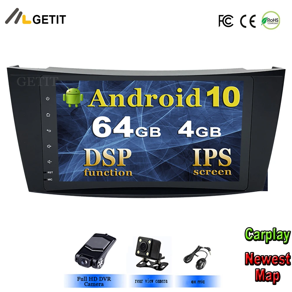 DSP ips 4G 64G Android 10 2 din Автомобильный dvd-плеер для Mercedes Benz e-класс W211 E200 E220 E300 E350 E240 E270 E280 CLS класс W219