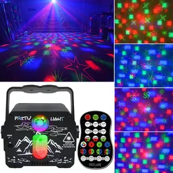 Miniproyector de luces LED RGB para discoteca, luces de rayo láser de escenario con Control remoto activado por sonido, lámpara recargable por USB para DJ y fiestas