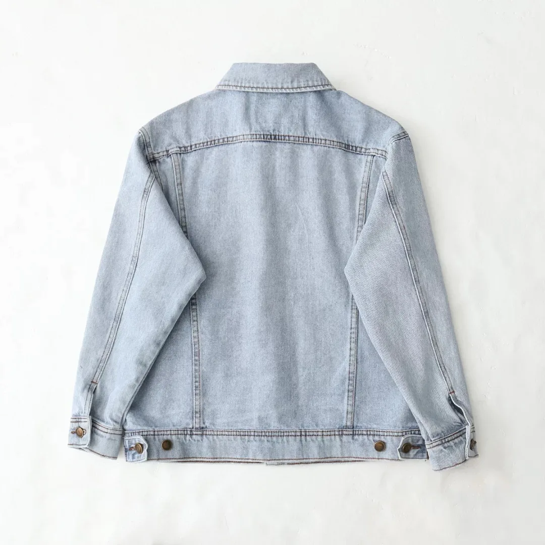 

Western Style Spring And Summer New Style WOMEN'S Dress Boyfriend-Style Simple Fold-down Collar Washing Water Jeans Coat Light B