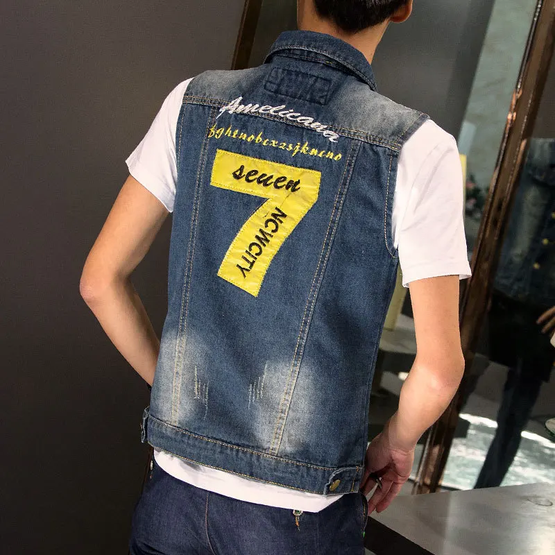 Стиль; корейский стиль; пальто без рукавов; ковбойский топ с короткими рукавами; сезон весна-осень; Уличная Повседневная мужская жилетка; жилет