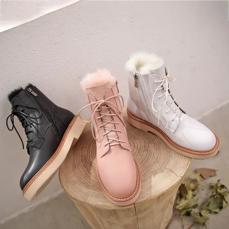 

Really Fur Snow Boots Pq1012x Ultra-Warm Really Wool Short Boots Velvet Lining Thick Hair Thick Bottomed Lace-up Zipper