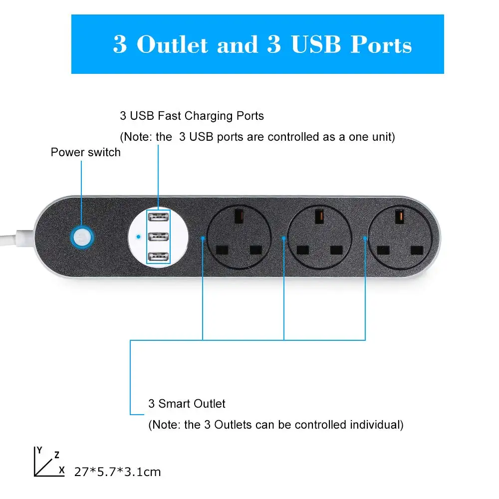 Умный удлинитель с Wi Fi 3 розетки переменного тока Великобритания розетка USB