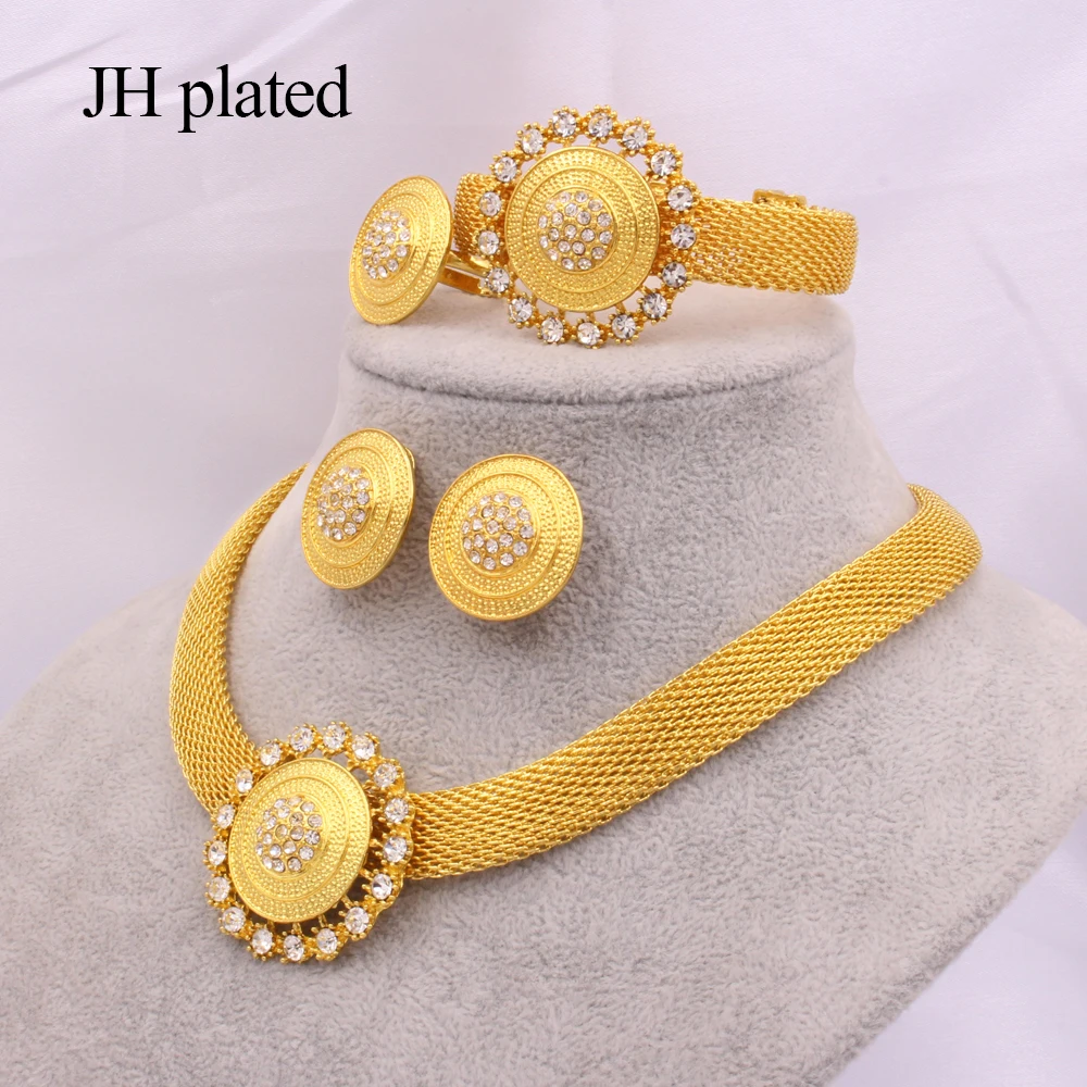 

Jewelry sets for women Ethiopia Gold jewellery African wedding gifts bridal party Bracelet round Necklace earrings ring set