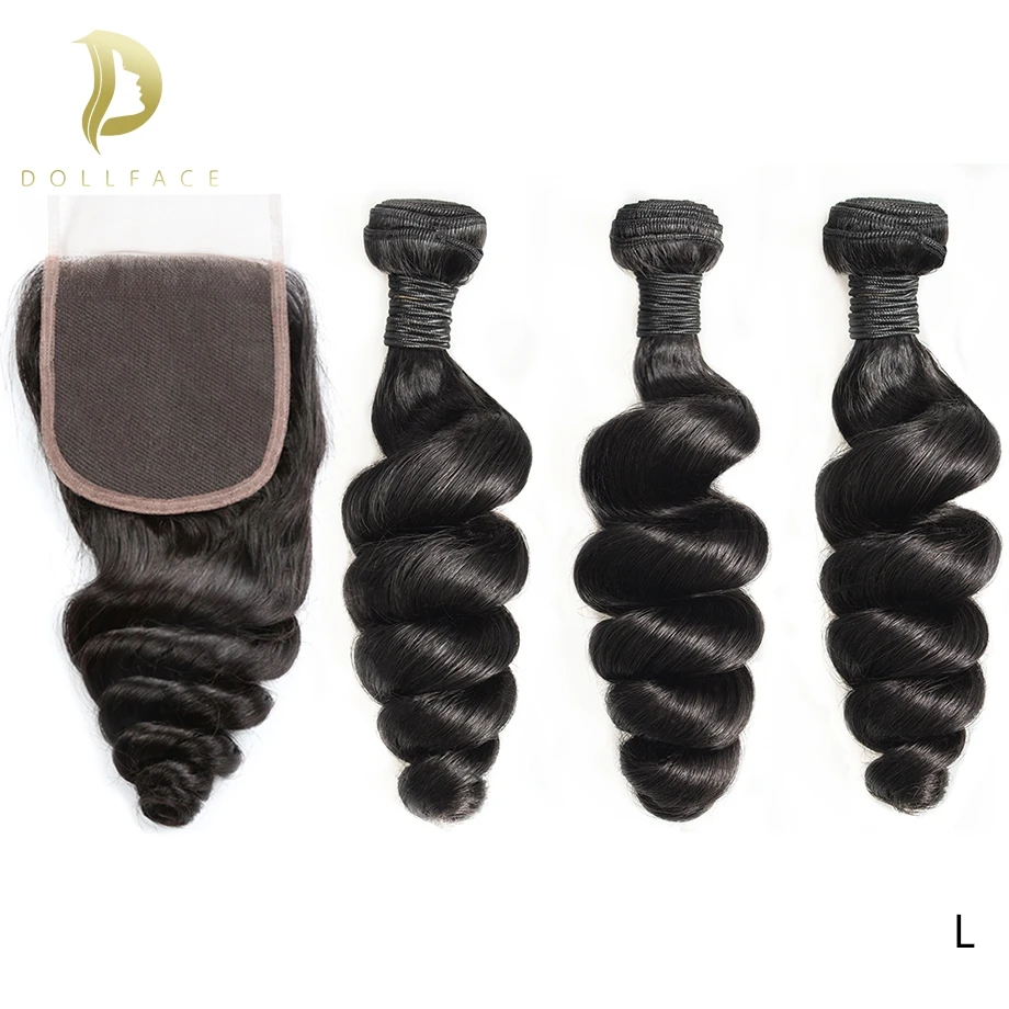 

brazilian hair weave 3 bundles with closure loose deep wave recool remy human hair vendors extensions 30 inch Dollface