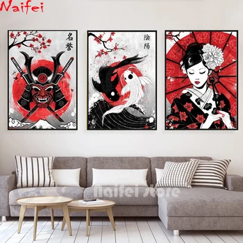 

full drill diamond Japan Ruby Geisha Koi Fish Panda Samurai Sushi Cat painting square rhinestone diamond embroidery mosaic decor
