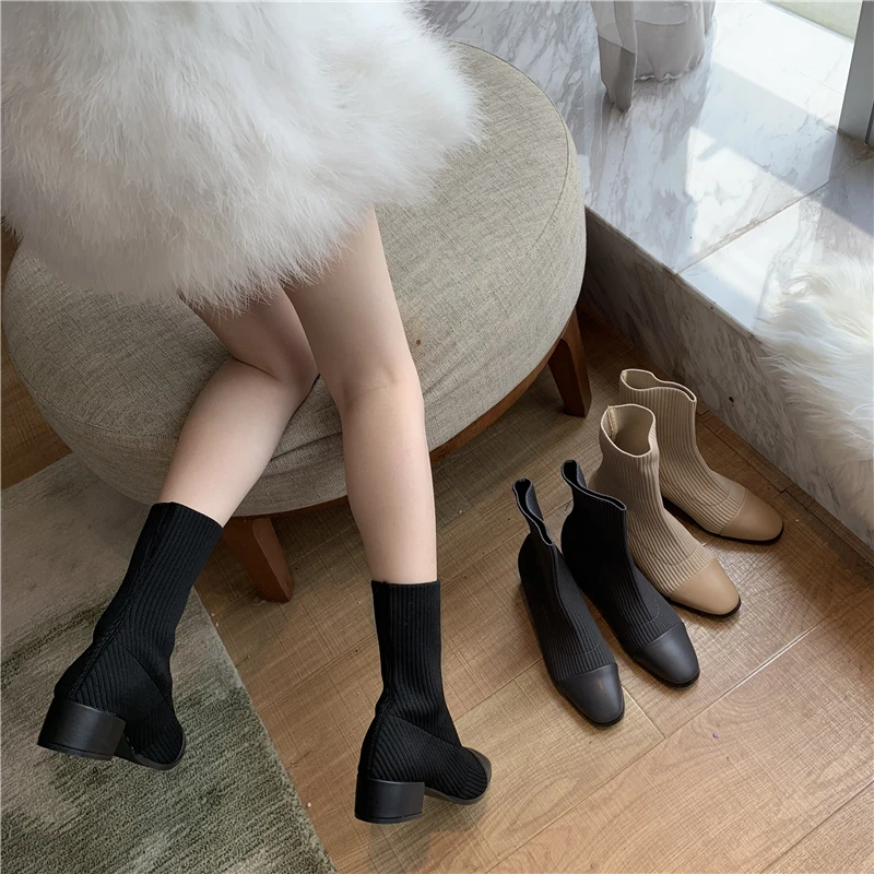 

Women's Short Boot Med Heel Boots Round Toe Summer Booties Lace Up Female Shoes Bootee Woman 2019 Luxury Designer Mid-Calf Ladie