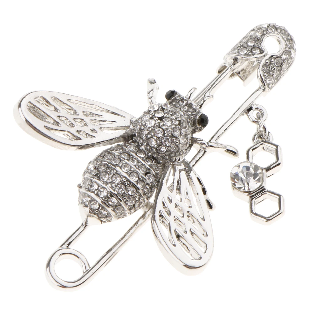 Delicate Women Girls Rhinestone Insect Bee Brooch PinS Clothing Decor silver color