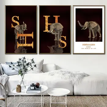 

Africa Elephant Animal Painting Letter Shadow Canvas Painting Nordic Wall Art Posters And Prints Modern Living Room Home Decor