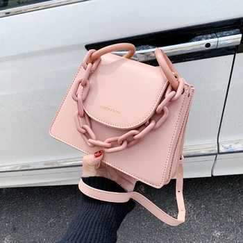 

Elegant Female Chain Tote Bag 2020 Fashion New High Quality Leather Women's Designer Handbag Solid Color Shoulder Messenger Bag