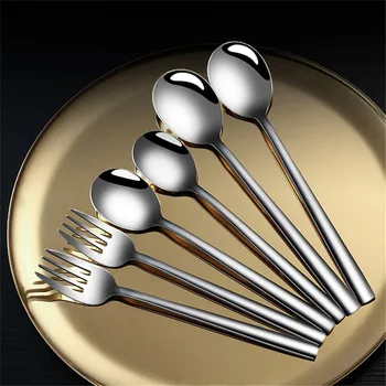 

SEAAN 304 Stainless Steel Spoon Tableware Korean Solid Spoon Fork Flat Soup Spoon Coffee Spoon Small Spoon kitchen accessories