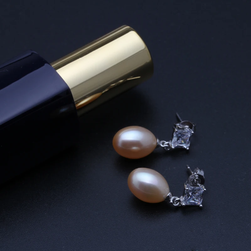 pink pearl earring 925 Sterling Silver Earrings For Women,real Natural Freshwater Grey Pearl Earrings Birthday Gift - Цвет камня: pink pearl earring