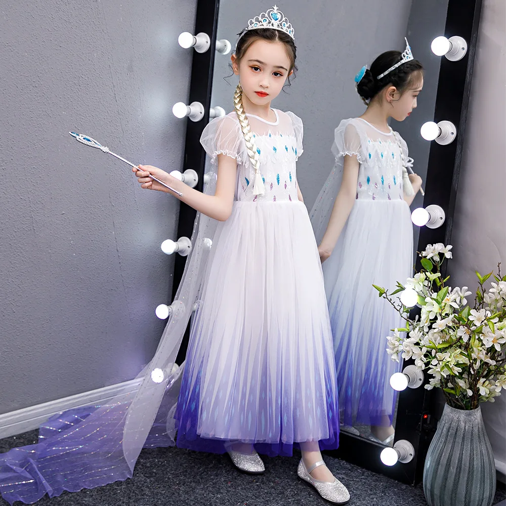 Snow Queen 2 Cosplay Elsa Anna Girls Dress Summer Casual Mesh Princess Dress Party Performance Costume 4-12 Years Kids Dresses