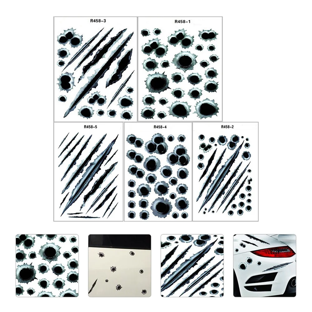 5 Sets of Bullet Holes Car Stickers Decals Simulation Crack Bullet